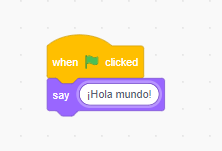 Scratch. Editor, código hola mundo