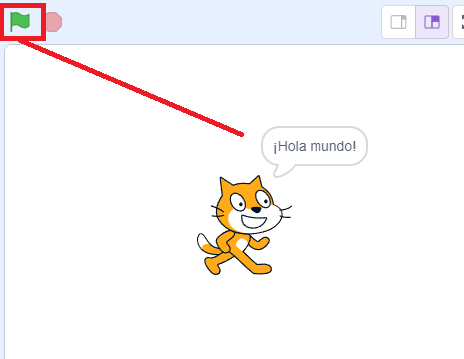 Scratch. Editor, ejecutando hola mundo