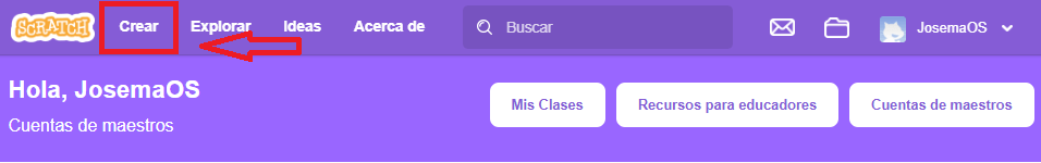 Opción de menú Crear de Scratch